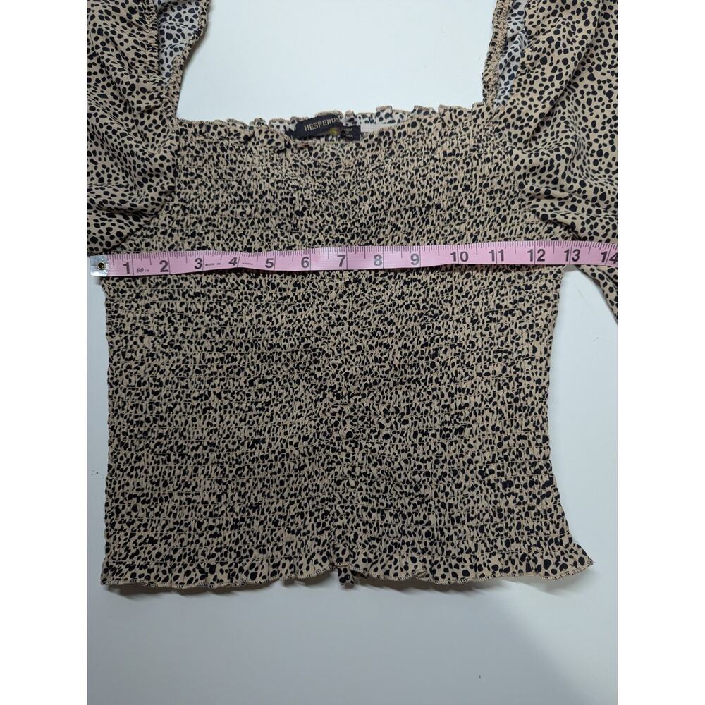 Hesperus- Leopard Print Puff Sleeve Smocked Blouse Women's Large Boho Cowgirl - Picture 6 of 7